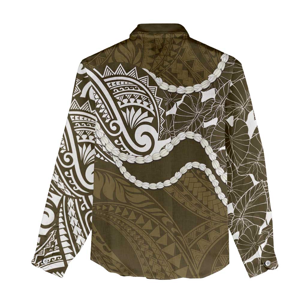 Aloha Hawaii Kalo Pikake Lei Women Casual Shirt Chest Tattoo Gold Hawaiian Pattern LT14 - Polynesian Pride