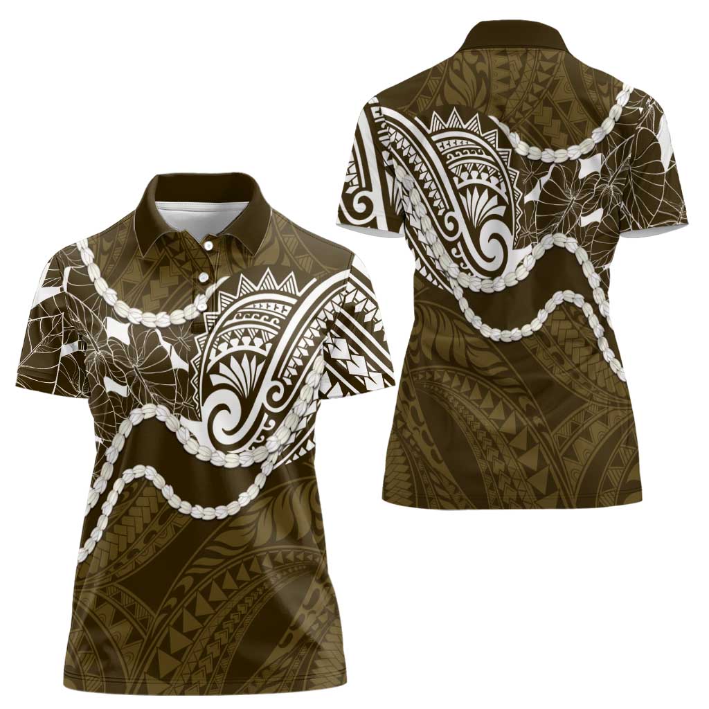 Aloha Hawaii Kalo Pikake Lei Women Polo Shirt Chest Tattoo Gold Hawaiian Pattern LT14 - Polynesian Pride