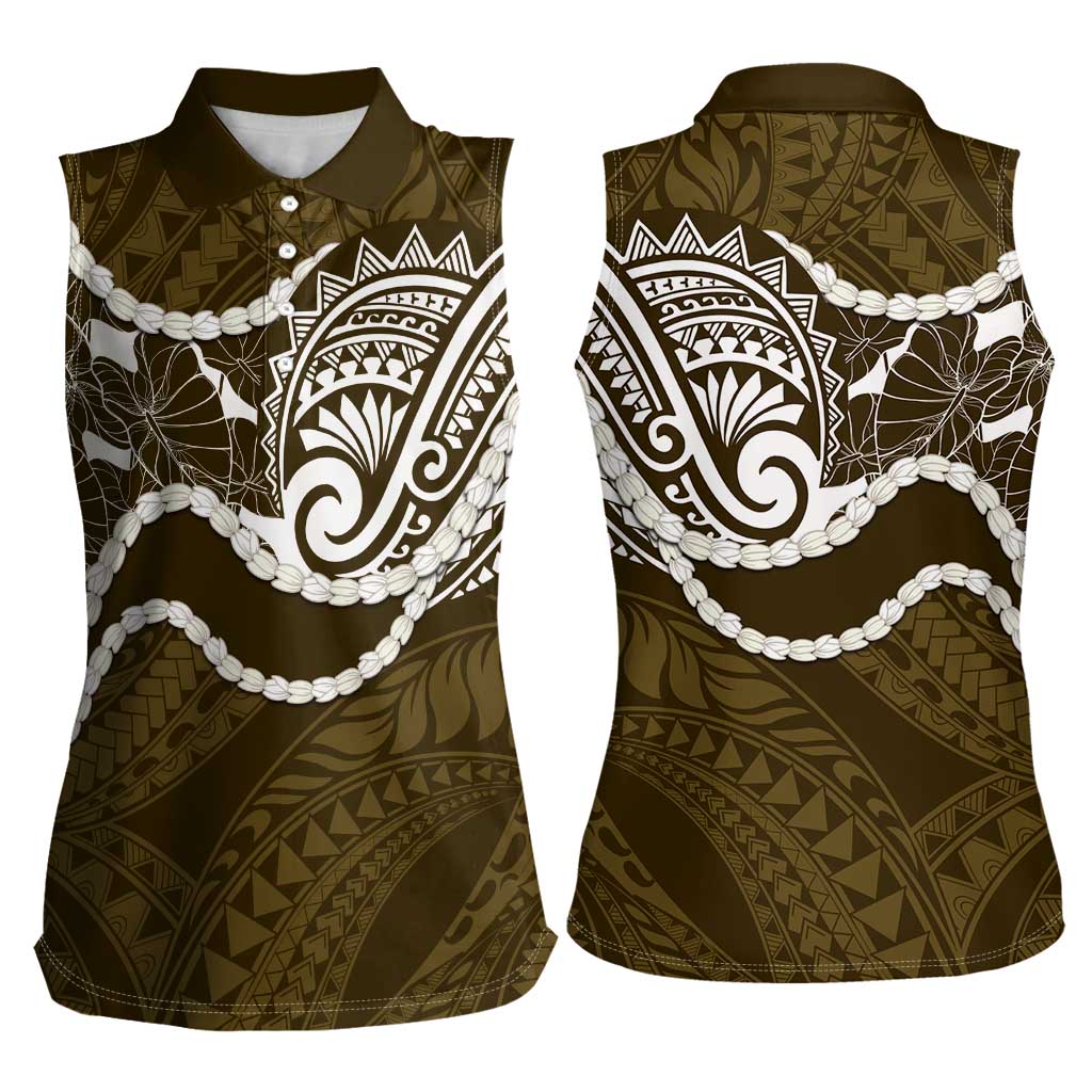 Aloha Hawaii Kalo Pikake Lei Women Sleeveless Polo Shirt Chest Tattoo Gold Hawaiian Pattern LT14 - Polynesian Pride