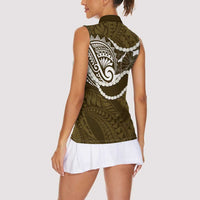 Aloha Hawaii Kalo Pikake Lei Women Sleeveless Polo Shirt Chest Tattoo Gold Hawaiian Pattern LT14 - Polynesian Pride