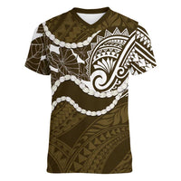 Aloha Hawaii Kalo Pikake Lei Women V-Neck T-Shirt Chest Tattoo Gold Hawaiian Pattern
