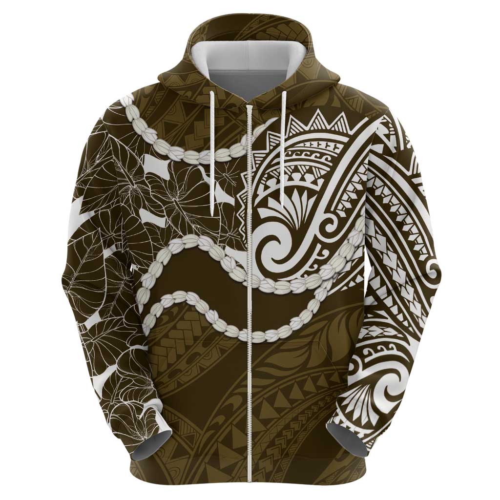 Aloha Hawaii Kalo Pikake Lei Zip Hoodie Chest Tattoo Gold Hawaiian Pattern