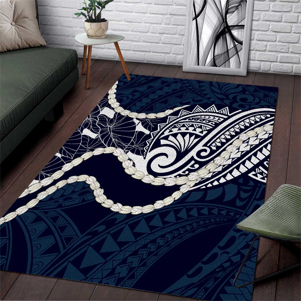 Aloha Hawaii Kalo Pikake Lei Area Rug Chest Tattoo Oxford Blue Hawaiian Pattern LT14 Oxford Blue - Polynesian Pride