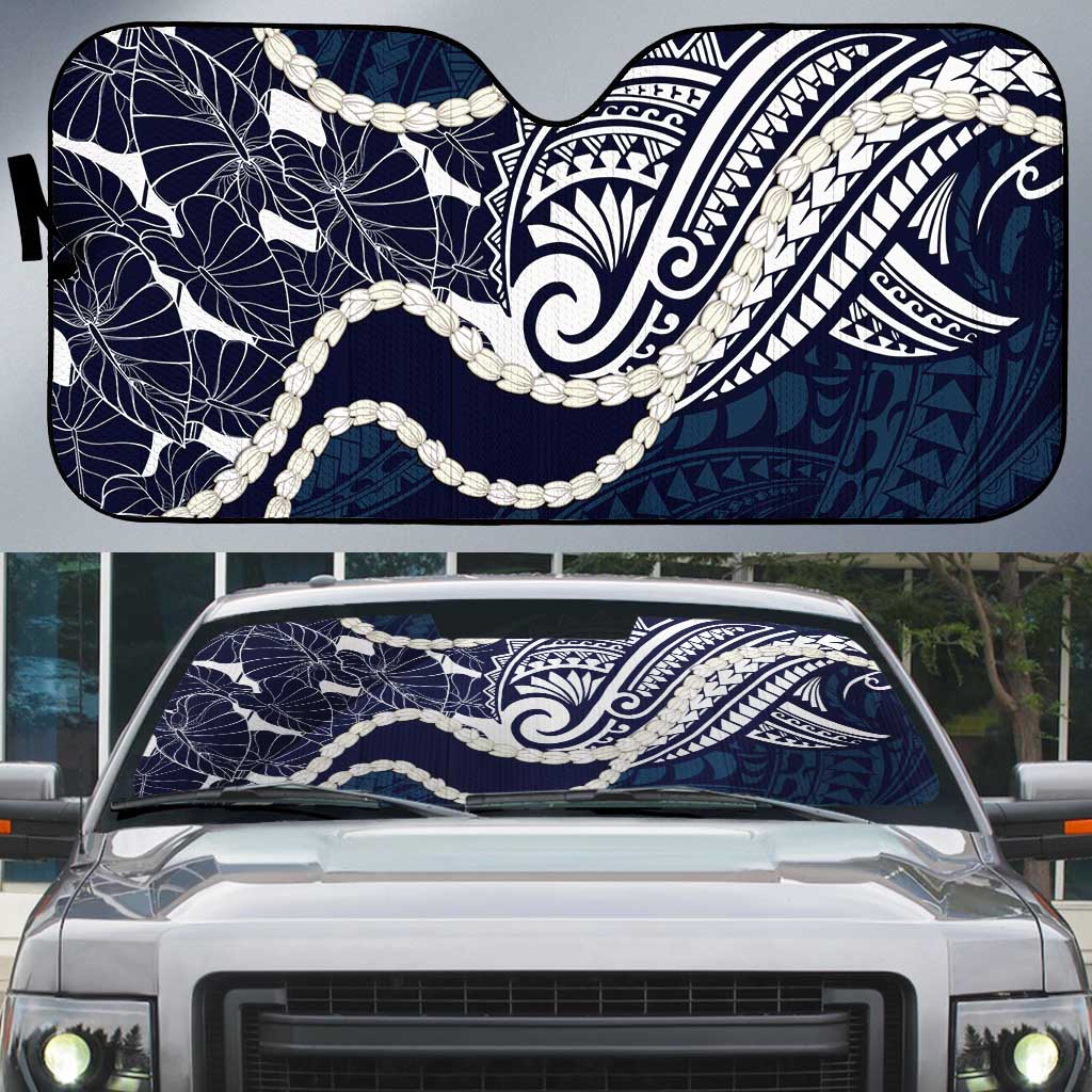 Aloha Hawaii Kalo Pikake Lei Auto Sun Shade Chest Tattoo Oxford Blue Hawaiian Pattern