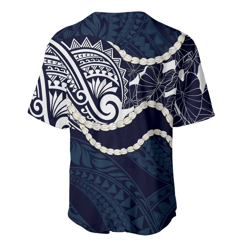 Aloha Hawaii Kalo Pikake Lei Baseball Jersey Chest Tattoo Oxford Blue Hawaiian Pattern LT14 - Polynesian Pride