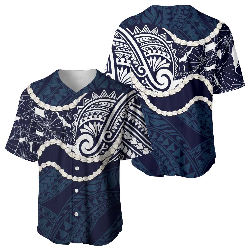 Aloha Hawaii Kalo Pikake Lei Baseball Jersey Chest Tattoo Oxford Blue Hawaiian Pattern LT14 - Polynesian Pride