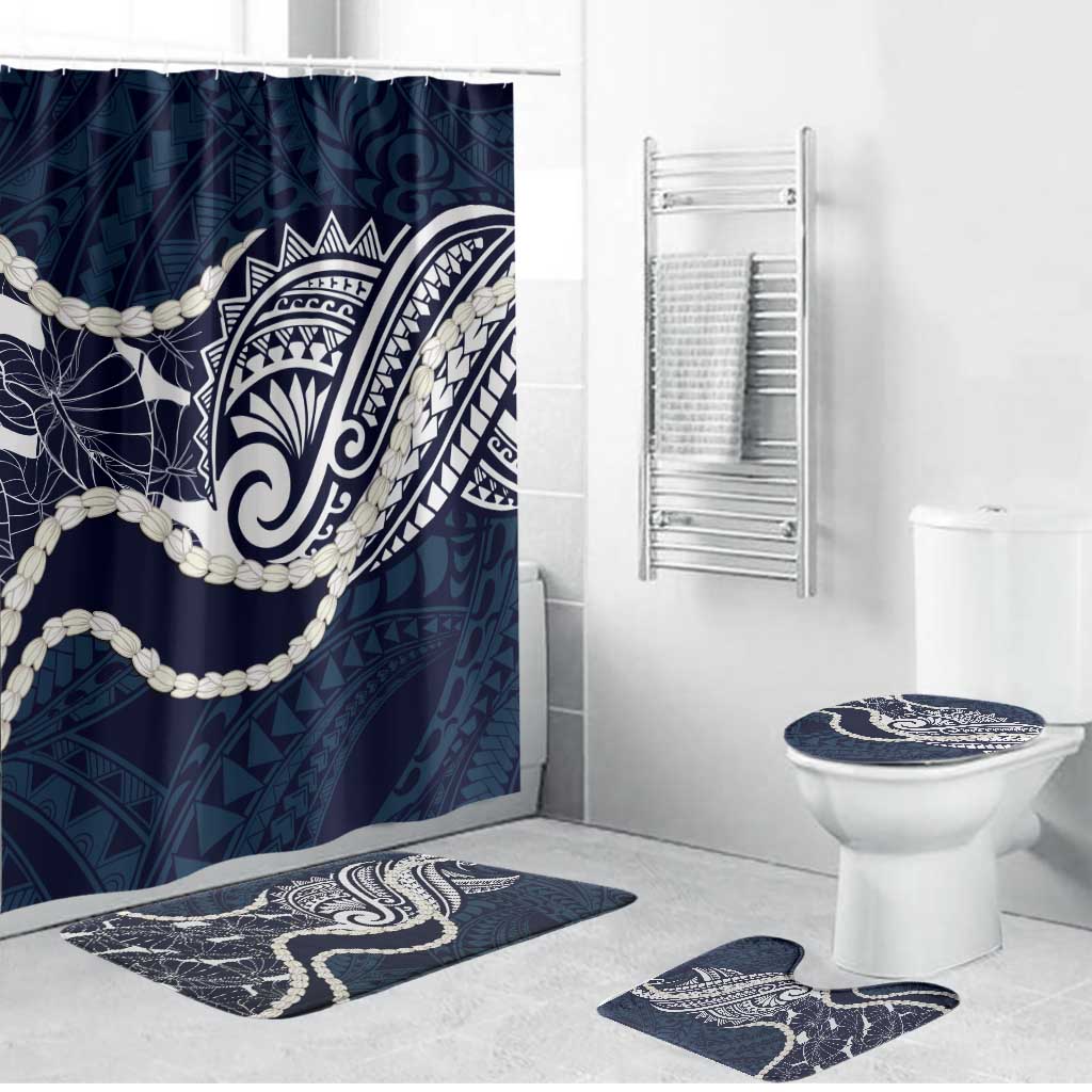 Aloha Hawaii Kalo Pikake Lei Bathroom Set Chest Tattoo Oxford Blue Hawaiian Pattern LT14 Bathroom Set (4 pcs) Oxford Blue - Polynesian Pride