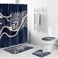 Aloha Hawaii Kalo Pikake Lei Bathroom Set Chest Tattoo Oxford Blue Hawaiian Pattern LT14 Bathroom Set (4 pcs) Oxford Blue - Polynesian Pride