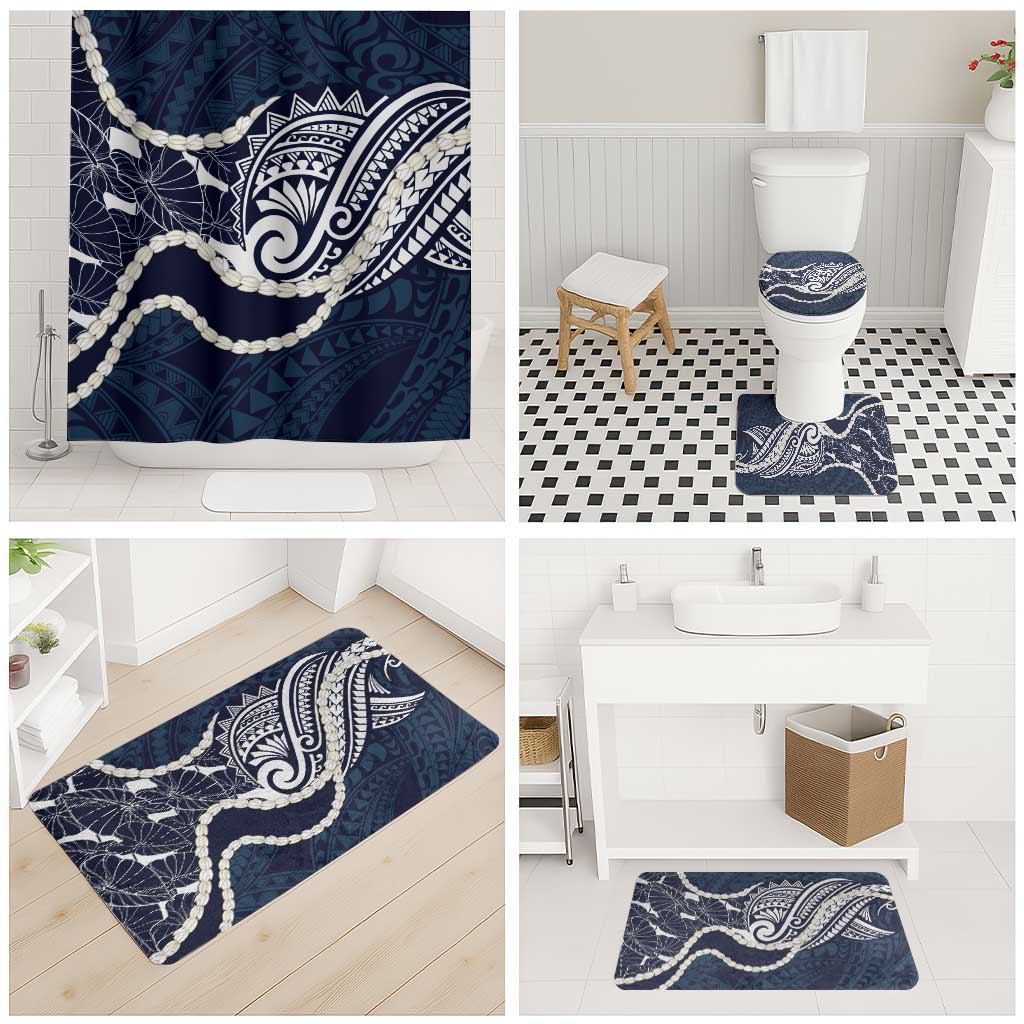 Aloha Hawaii Kalo Pikake Lei Bathroom Set Chest Tattoo Oxford Blue Hawaiian Pattern LT14 - Polynesian Pride