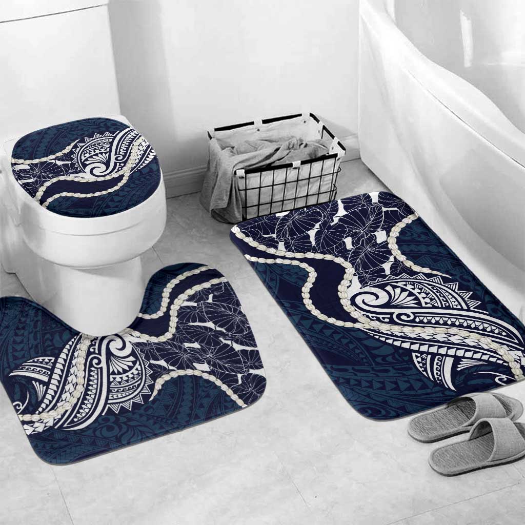Aloha Hawaii Kalo Pikake Lei Bathroom Set Chest Tattoo Oxford Blue Hawaiian Pattern LT14 Mat Set Only (3 pcs) One Size Oxford Blue - Polynesian Pride