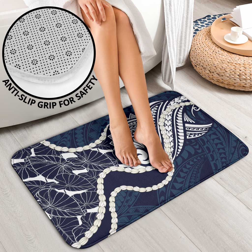 Aloha Hawaii Kalo Pikake Lei Bathroom Set Chest Tattoo Oxford Blue Hawaiian Pattern LT14 - Polynesian Pride