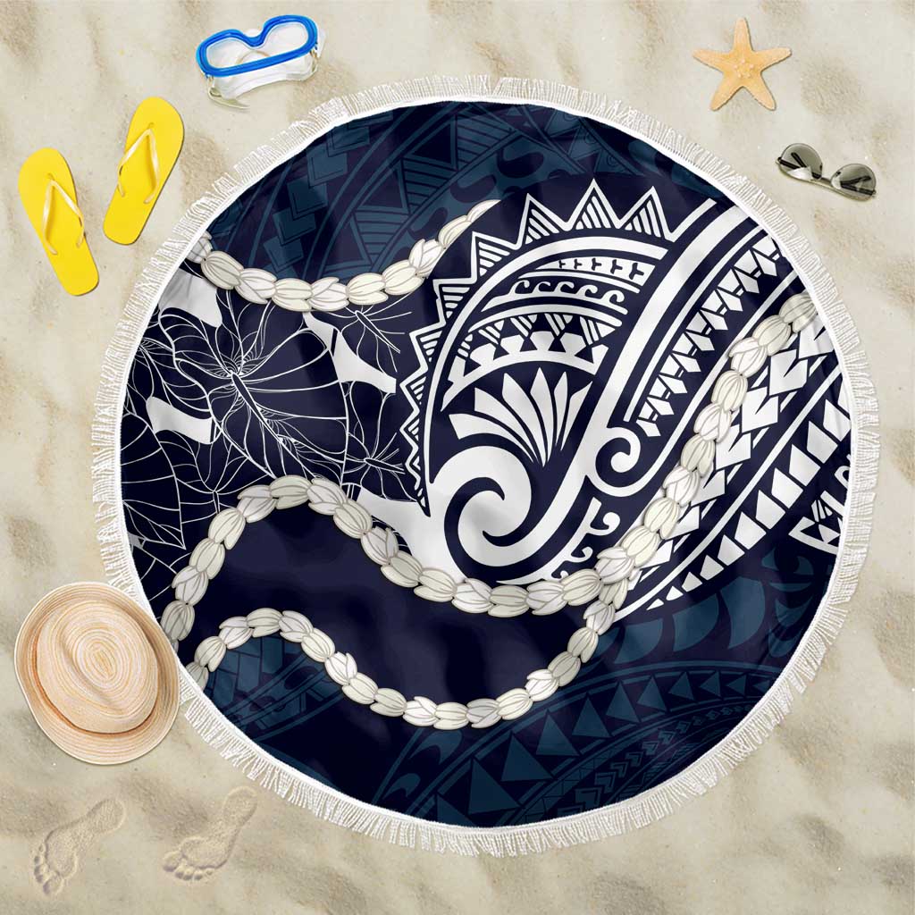 Aloha Hawaii Kalo Pikake Lei Beach Blanket Chest Tattoo Oxford Blue Hawaiian Pattern LT14 One Size 150cm Oxford Blue - Polynesian Pride