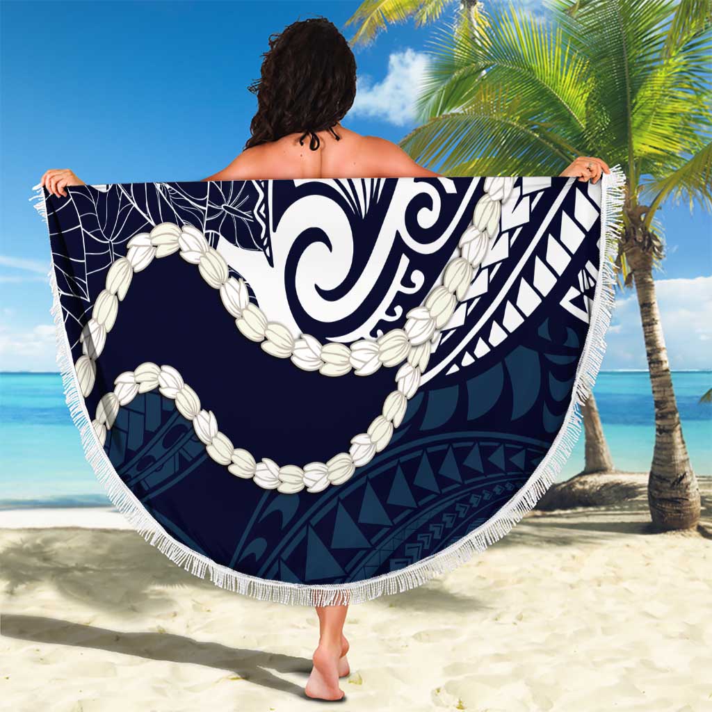 Aloha Hawaii Kalo Pikake Lei Beach Blanket Chest Tattoo Oxford Blue Hawaiian Pattern LT14 - Polynesian Pride