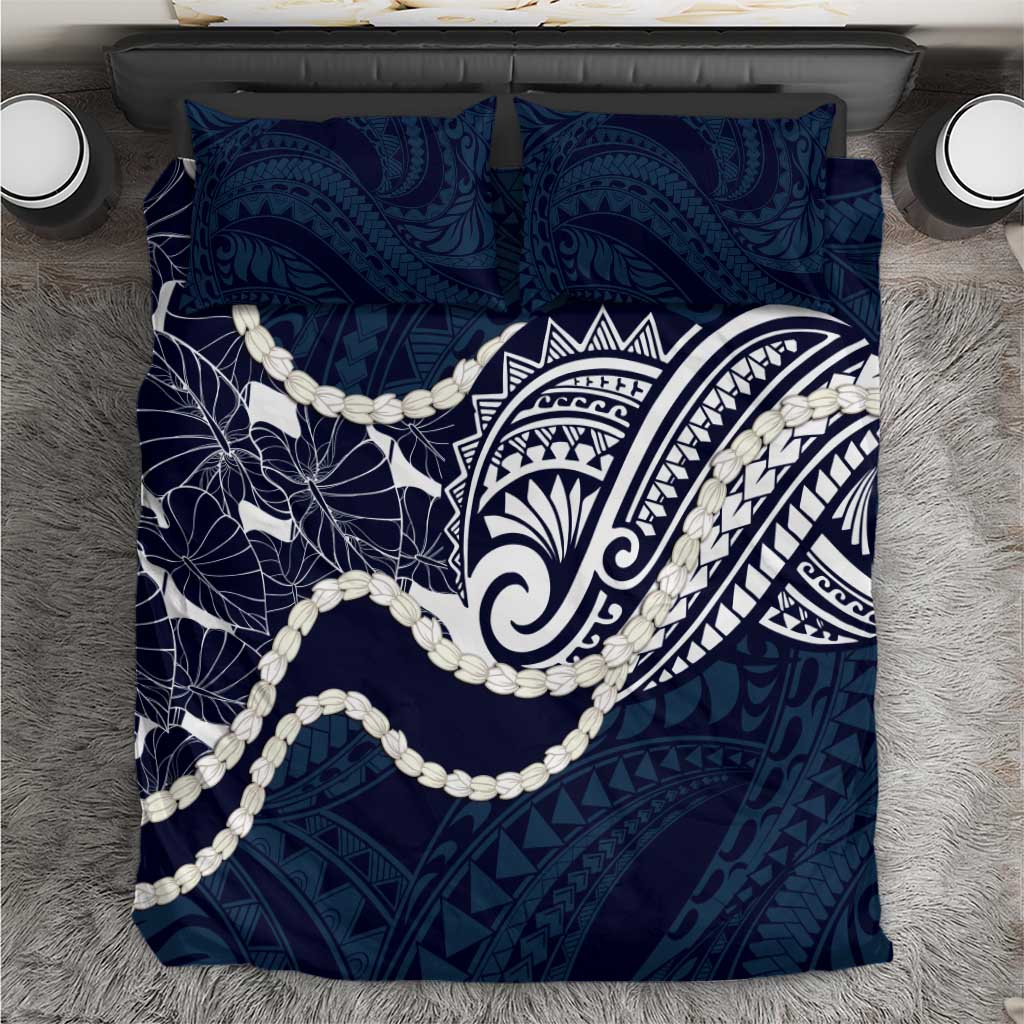 Aloha Hawaii Kalo Pikake Lei Bedding Set Chest Tattoo Oxford Blue Hawaiian Pattern LT14 Oxford Blue - Polynesian Pride