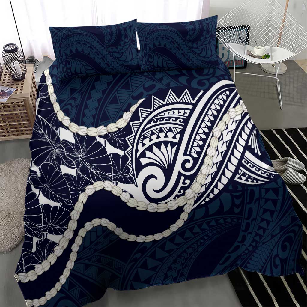 Aloha Hawaii Kalo Pikake Lei Bedding Set Chest Tattoo Oxford Blue Hawaiian Pattern LT14 - Polynesian Pride