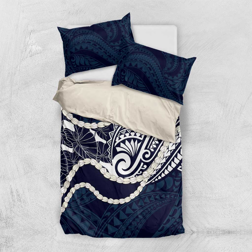 Aloha Hawaii Kalo Pikake Lei Bedding Set Chest Tattoo Oxford Blue Hawaiian Pattern LT14 US Twin 172cm x 218cm Oxford Blue - Polynesian Pride