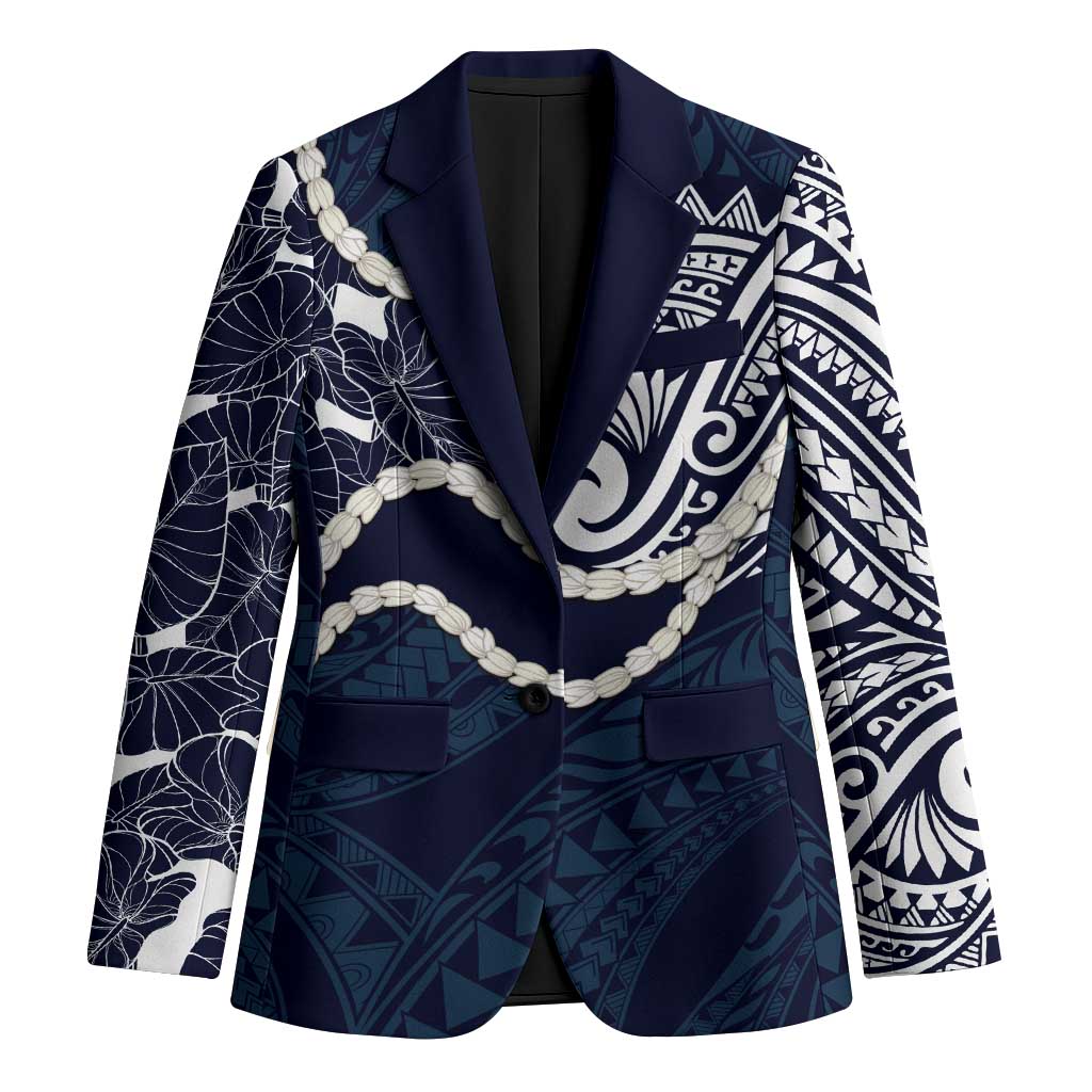 Aloha Hawaii Kalo Pikake Lei Blazer Chest Tattoo Oxford Blue Hawaiian Pattern LT14 Unisex Oxford Blue - Polynesian Pride