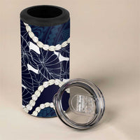 Aloha Hawaii Kalo Pikake Lei 4 in 1 Can Cooler Tumbler Chest Tattoo Oxford Blue Hawaiian Pattern LT14 - Polynesian Pride
