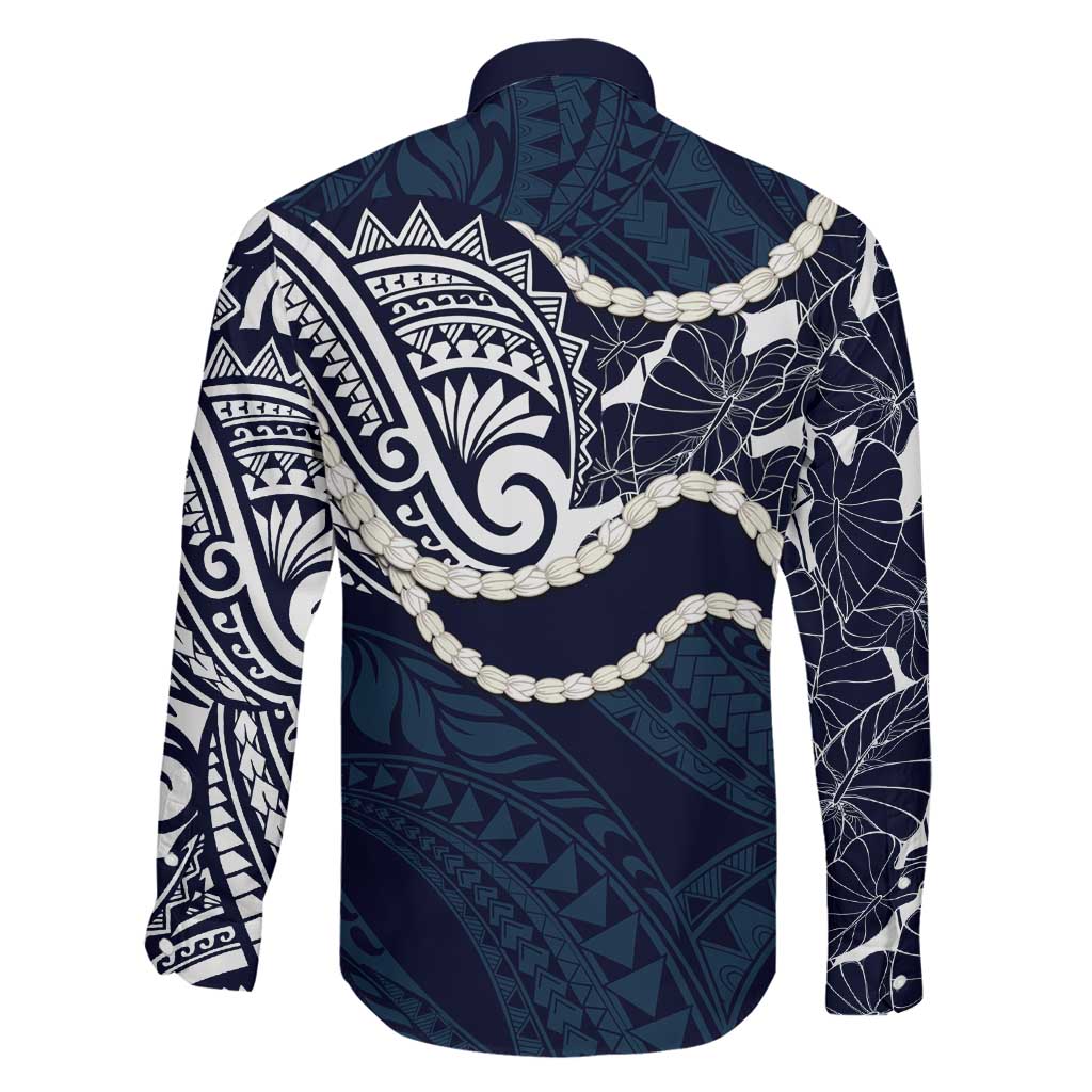 Aloha Hawaii Kalo Pikake Lei Family Matching Off Shoulder Short Dress and Hawaiian Shirt Chest Tattoo Oxford Blue Hawaiian Pattern LT14 - Polynesian Pride