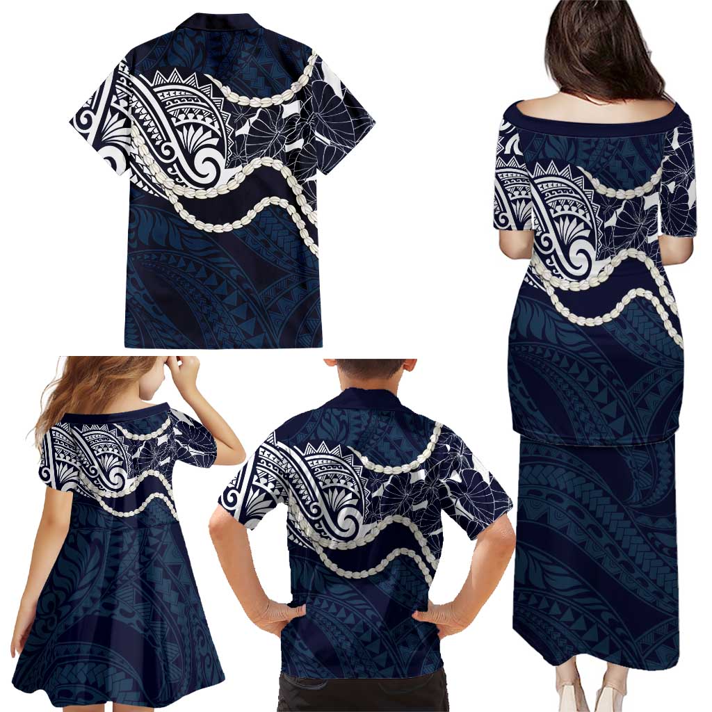 Aloha Hawaii Kalo Pikake Lei Family Matching Puletasi and Hawaiian Shirt Chest Tattoo Oxford Blue Hawaiian Pattern LT14 - Polynesian Pride