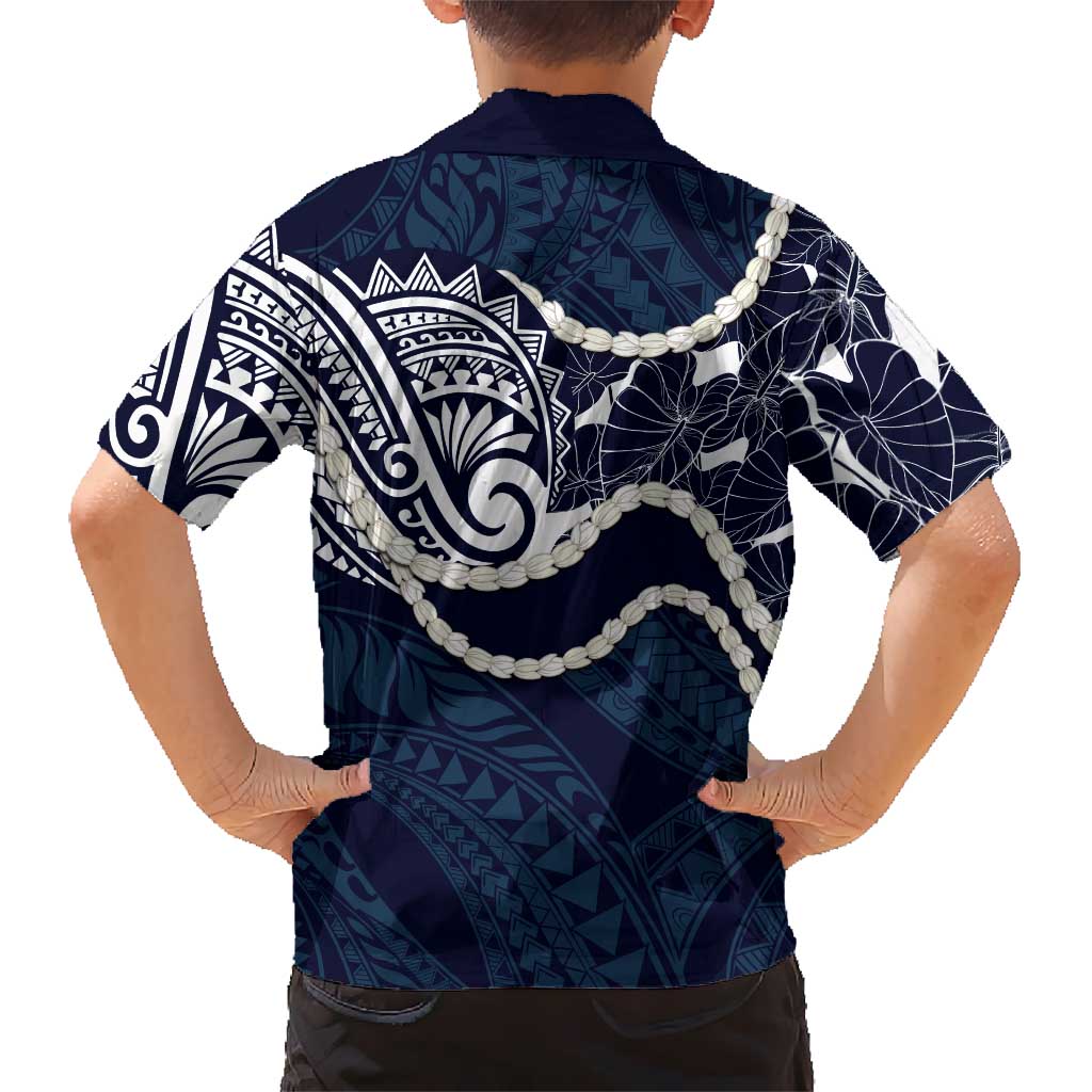 Aloha Hawaii Kalo Pikake Lei Family Matching Tank Maxi Dress and Hawaiian Shirt Chest Tattoo Oxford Blue Hawaiian Pattern LT14 - Polynesian Pride
