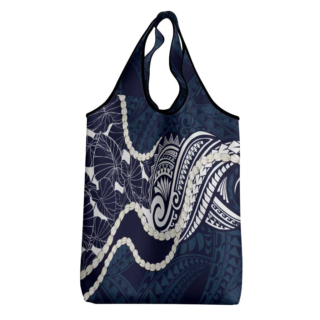 Aloha Hawaii Kalo Pikake Lei Grocery Bag Chest Tattoo Oxford Blue Hawaiian Pattern