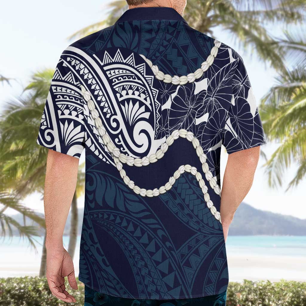 Aloha Hawaii Kalo Pikake Lei Hawaiian Shirt Chest Tattoo Oxford Blue Hawaiian Pattern LT14 - Polynesian Pride