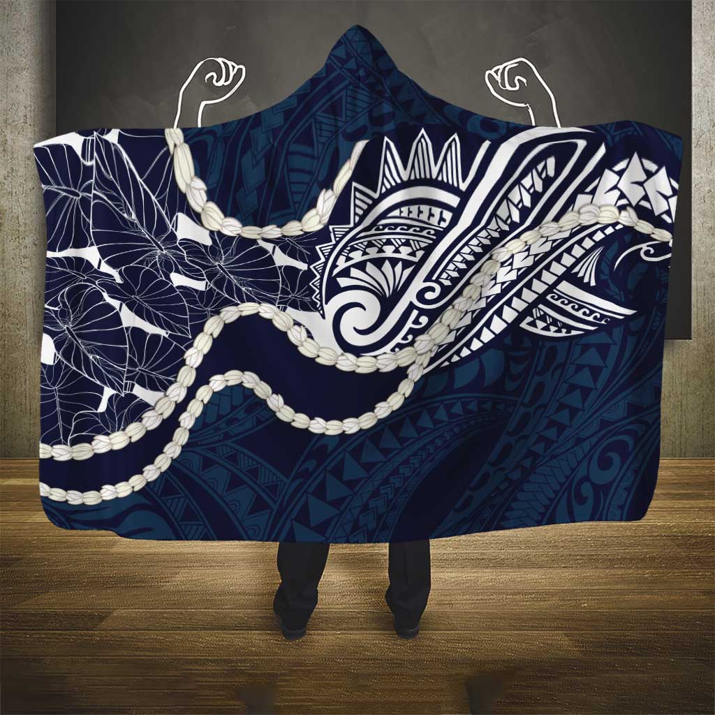 Aloha Hawaii Kalo Pikake Lei Hooded Blanket Chest Tattoo Oxford Blue Hawaiian Pattern