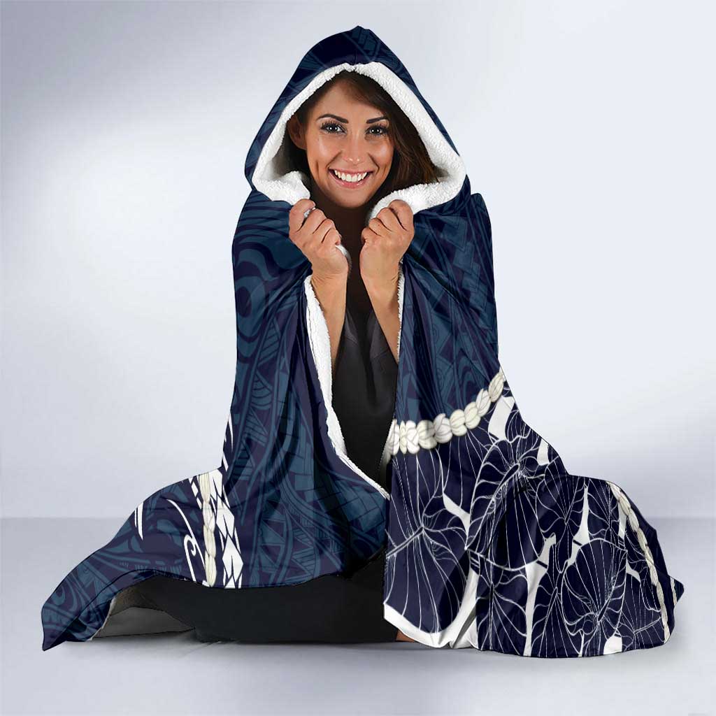 Aloha Hawaii Kalo Pikake Lei Hooded Blanket Chest Tattoo Oxford Blue Hawaiian Pattern
