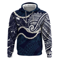 Aloha Hawaii Kalo Pikake Lei Hoodie Chest Tattoo Oxford Blue Hawaiian Pattern LT14 Pullover Hoodie Oxford Blue - Polynesian Pride