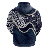 Aloha Hawaii Kalo Pikake Lei Hoodie Chest Tattoo Oxford Blue Hawaiian Pattern LT14 - Polynesian Pride