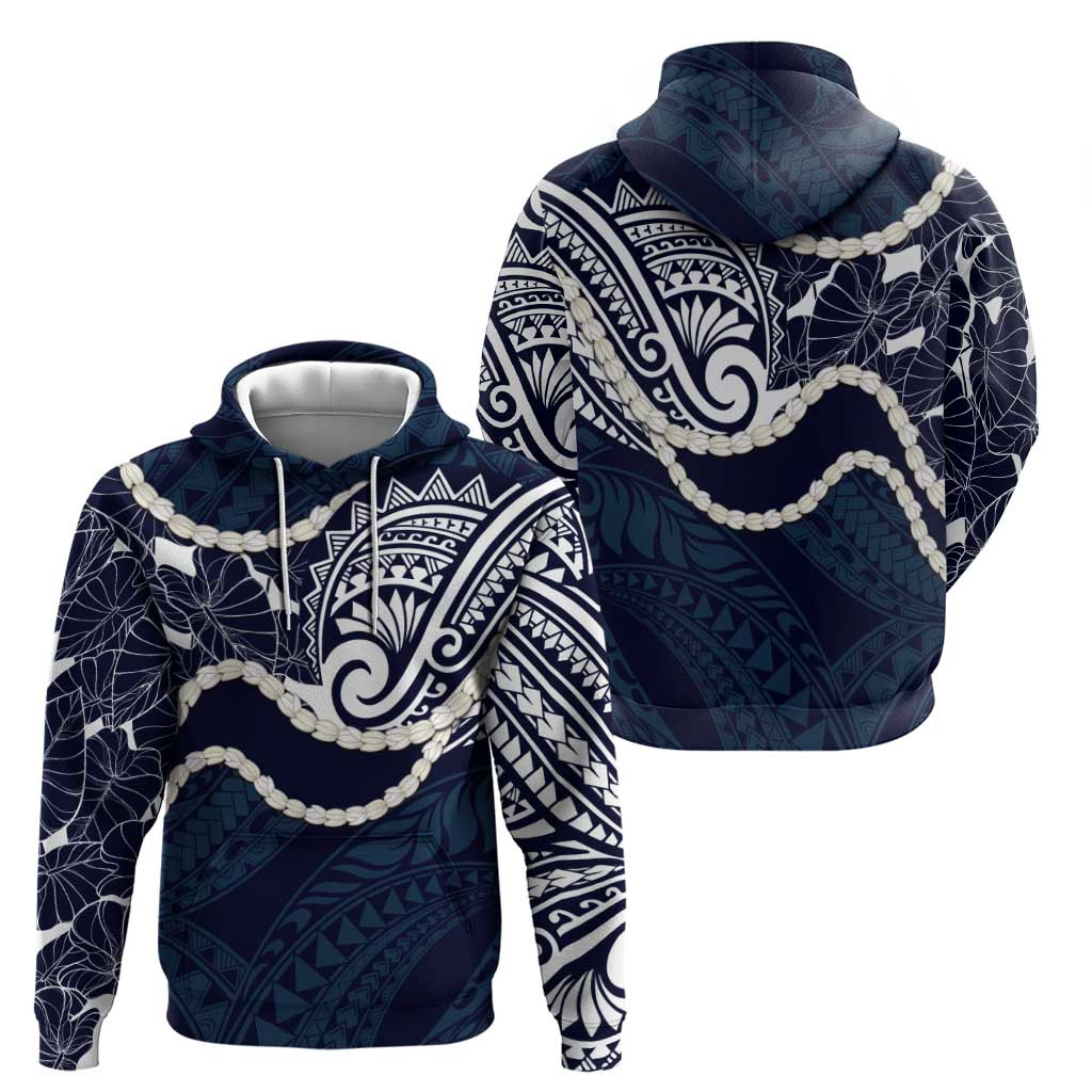 Aloha Hawaii Kalo Pikake Lei Hoodie Chest Tattoo Oxford Blue Hawaiian Pattern LT14 - Polynesian Pride