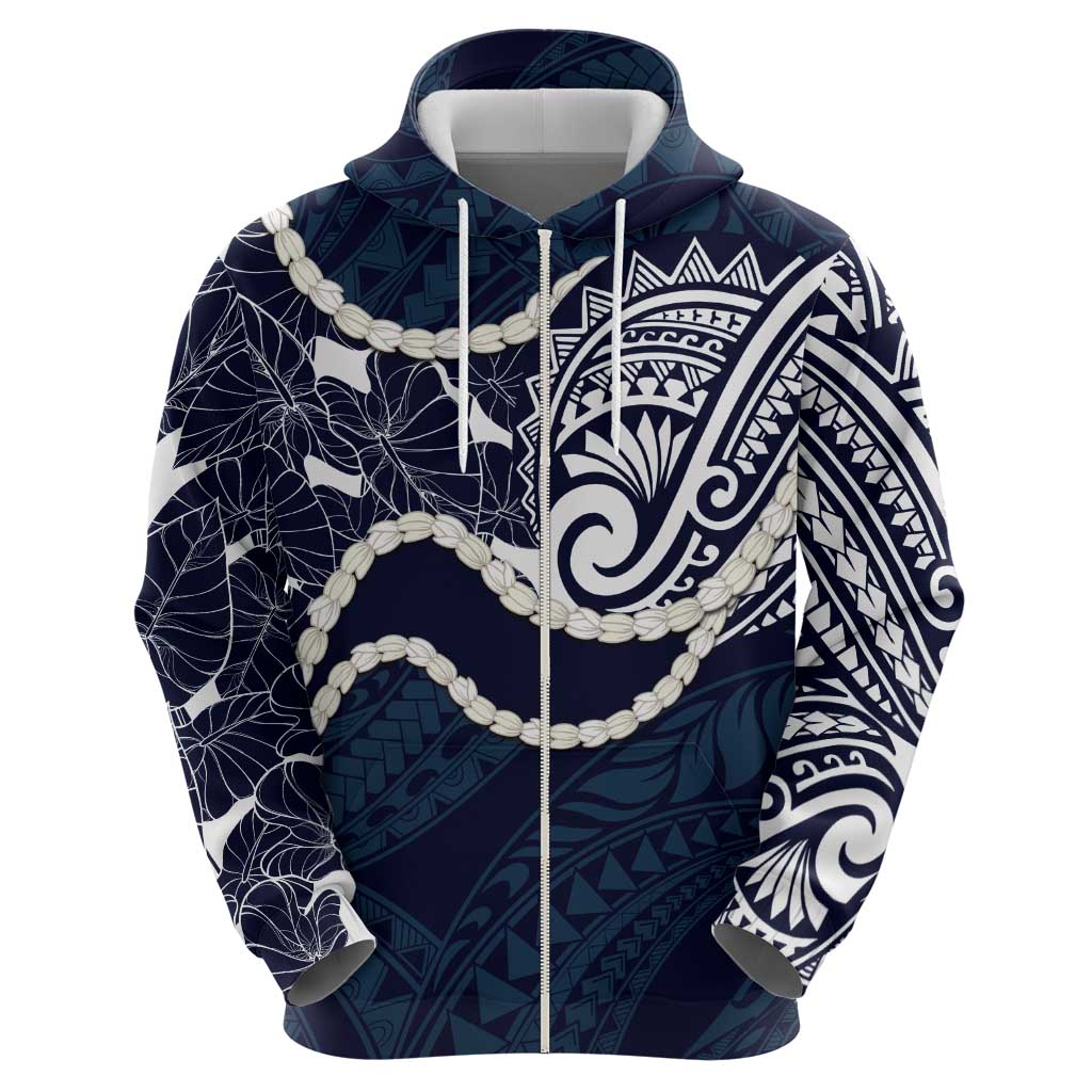 Aloha Hawaii Kalo Pikake Lei Hoodie Chest Tattoo Oxford Blue Hawaiian Pattern LT14 - Polynesian Pride