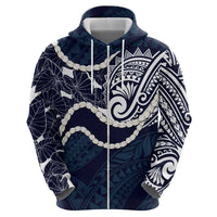 Aloha Hawaii Kalo Pikake Lei Hoodie Chest Tattoo Oxford Blue Hawaiian Pattern LT14 - Polynesian Pride