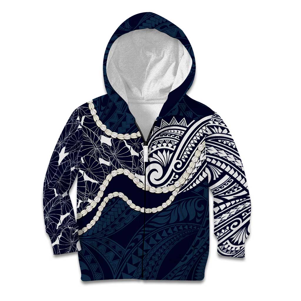 Aloha Hawaii Kalo Pikake Lei Kid Hoodie Chest Tattoo Oxford Blue Hawaiian Pattern LT14 Zip Hoodie Oxford Blue - Polynesian Pride