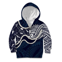 Aloha Hawaii Kalo Pikake Lei Kid Hoodie Chest Tattoo Oxford Blue Hawaiian Pattern LT14 Zip Hoodie Oxford Blue - Polynesian Pride