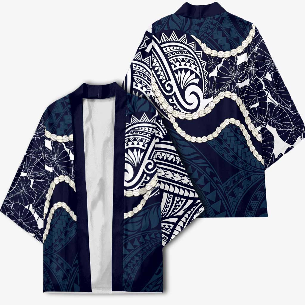 Aloha Hawaii Kalo Pikake Lei Kimono Chest Tattoo Oxford Blue Hawaiian Pattern