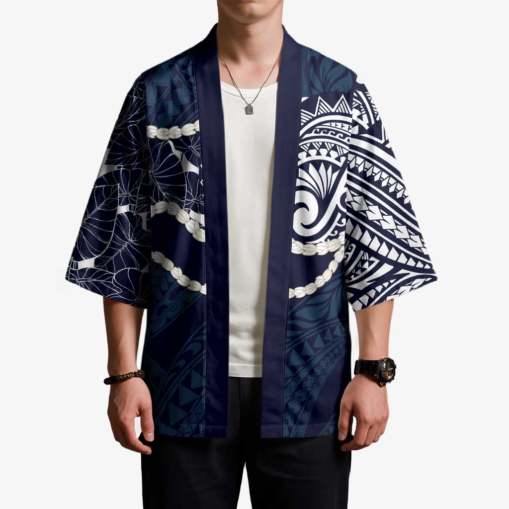 Aloha Hawaii Kalo Pikake Lei Kimono Chest Tattoo Oxford Blue Hawaiian Pattern