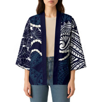 Aloha Hawaii Kalo Pikake Lei Kimono Chest Tattoo Oxford Blue Hawaiian Pattern