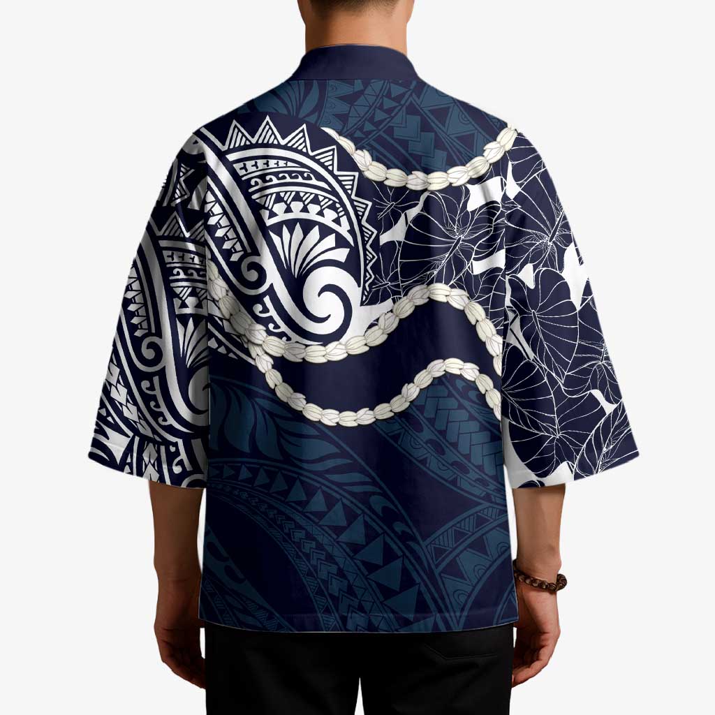 Aloha Hawaii Kalo Pikake Lei Kimono Chest Tattoo Oxford Blue Hawaiian Pattern