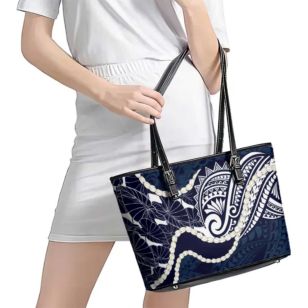 Aloha Hawaii Kalo Pikake Lei Leather Tote Bag Chest Tattoo Oxford Blue Hawaiian Pattern