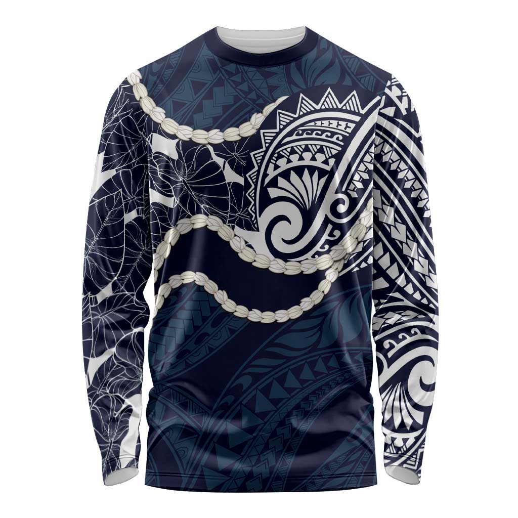 Aloha Hawaii Kalo Pikake Lei Long Sleeve Shirt Chest Tattoo Oxford Blue Hawaiian Pattern LT14 Unisex Oxford Blue - Polynesian Pride