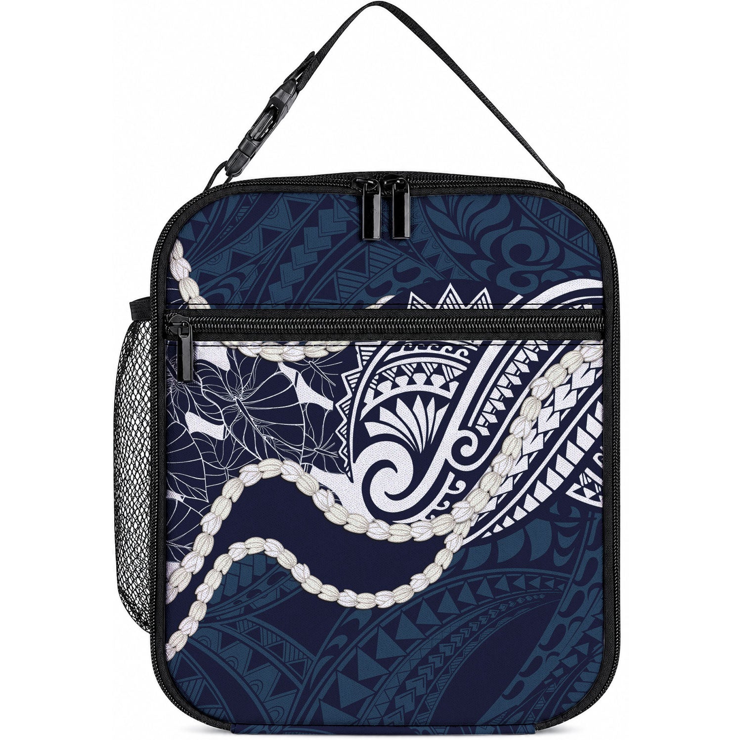 Aloha Hawaii Kalo Pikake Lei Lunch Bag Chest Tattoo Oxford Blue Hawaiian Pattern