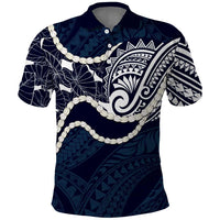 Aloha Hawaii Kalo Pikake Lei Polo Shirt Chest Tattoo Oxford Blue Hawaiian Pattern LT14 Oxford Blue - Polynesian Pride