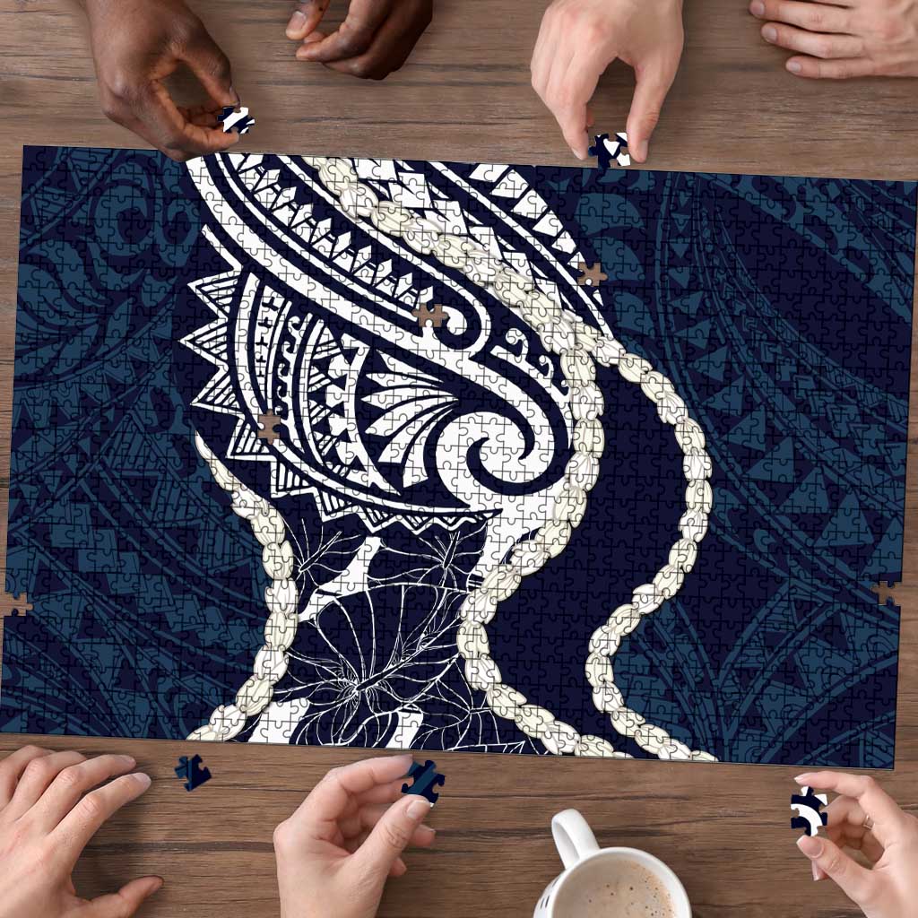 Aloha Hawaii Kalo Pikake Lei Puzzle Chest Tattoo Oxford Blue Hawaiian Pattern