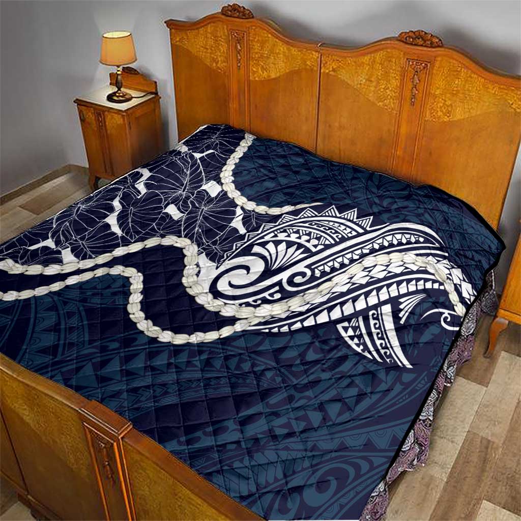 Aloha Hawaii Kalo Pikake Lei Quilt Chest Tattoo Oxford Blue Hawaiian Pattern