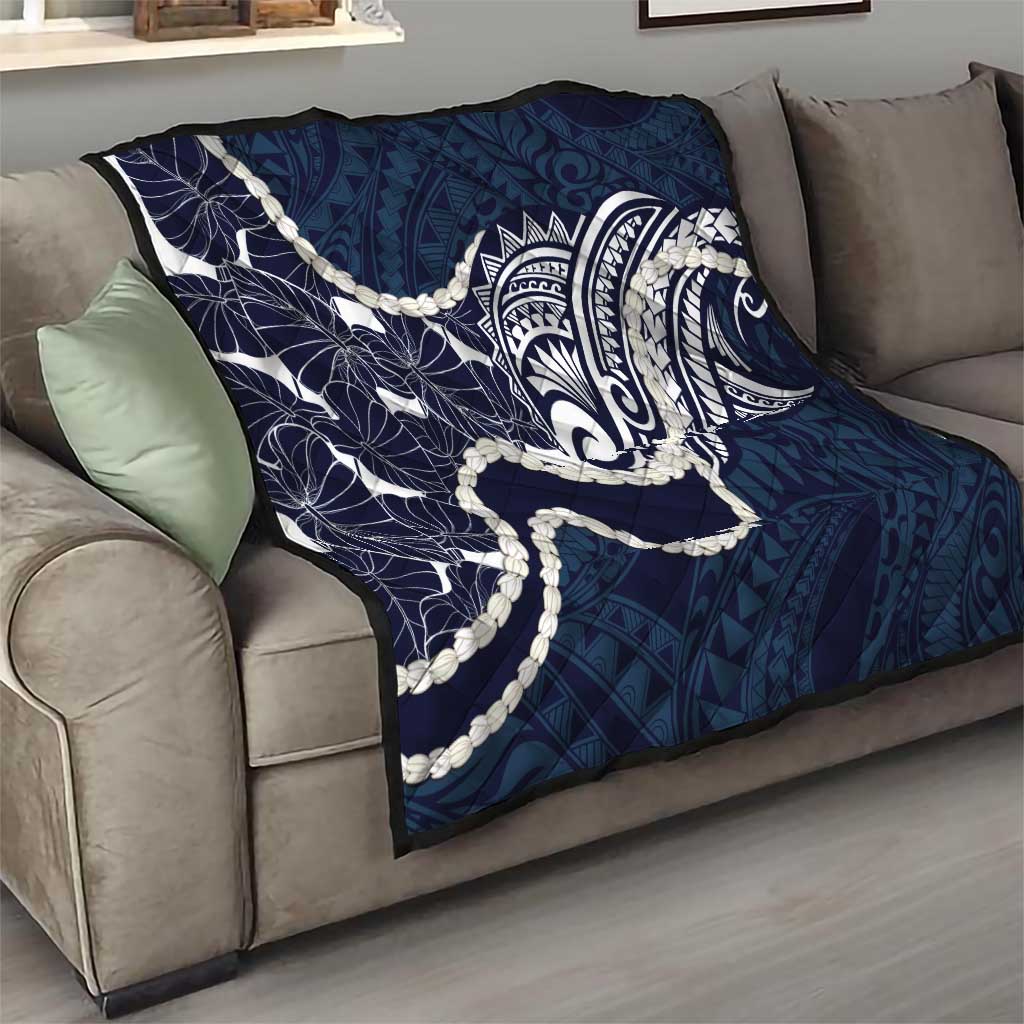 Aloha Hawaii Kalo Pikake Lei Quilt Chest Tattoo Oxford Blue Hawaiian Pattern