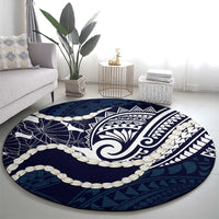Aloha Hawaii Kalo Pikake Lei Round Carpet Chest Tattoo Oxford Blue Hawaiian Pattern