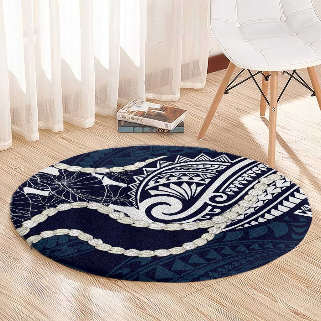 Aloha Hawaii Kalo Pikake Lei Round Carpet Chest Tattoo Oxford Blue Hawaiian Pattern