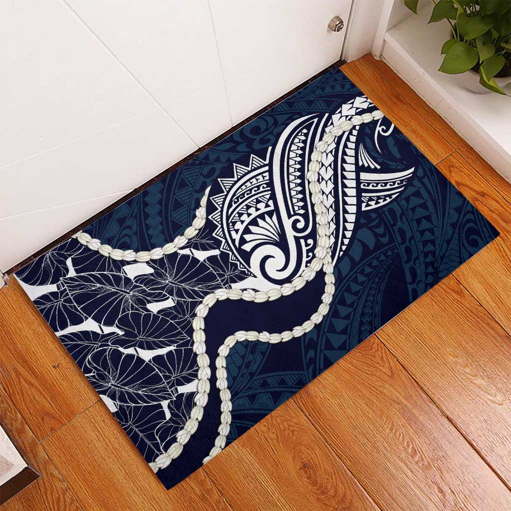 Aloha Hawaii Kalo Pikake Lei Rubber Doormat Chest Tattoo Oxford Blue Hawaiian Pattern